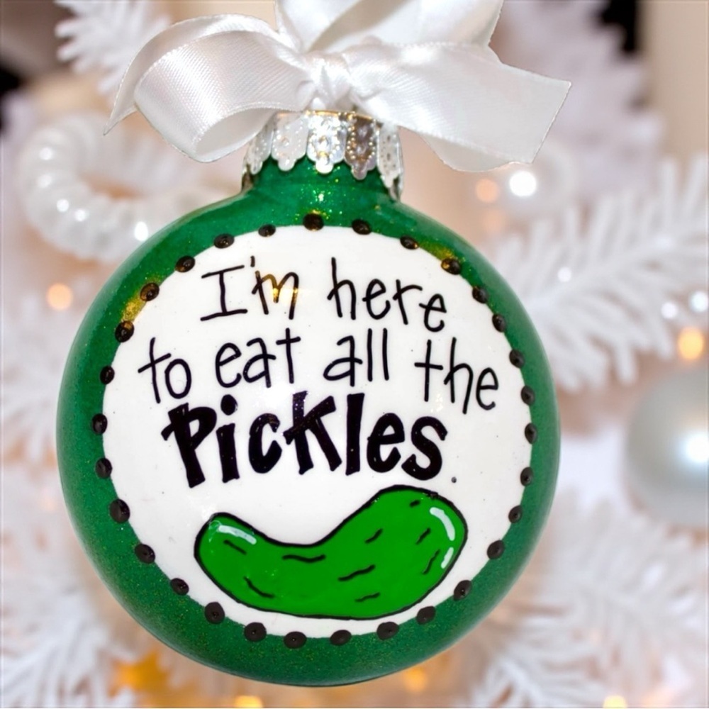 Pickle Your Tree with Joy: Hand-Painted Original Pickles Holiday Ornament! 🥒🎄✨